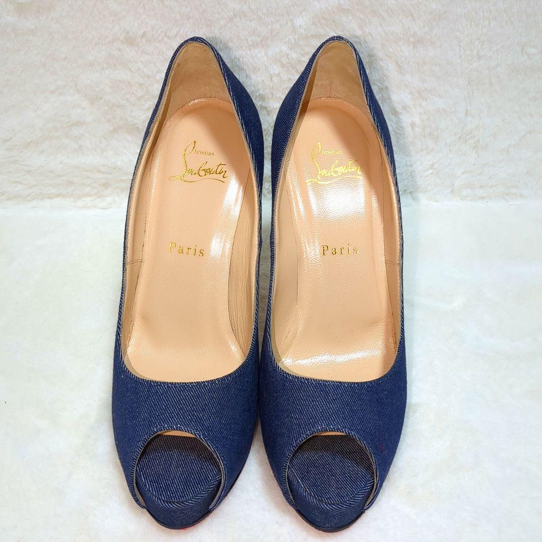 【38 size】クリスチャン ルブタン　パンプス　靴　オープントゥ　デニム