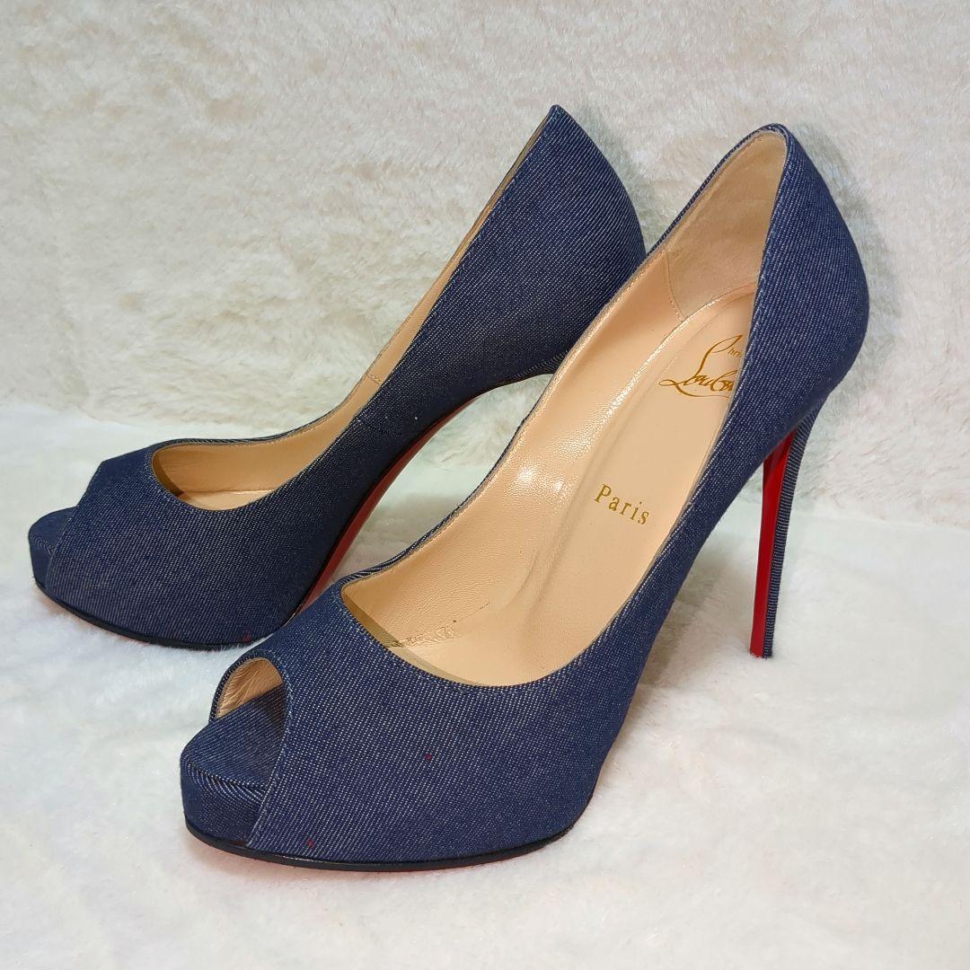 【38 size】クリスチャン ルブタン　パンプス　靴　オープントゥ　デニム