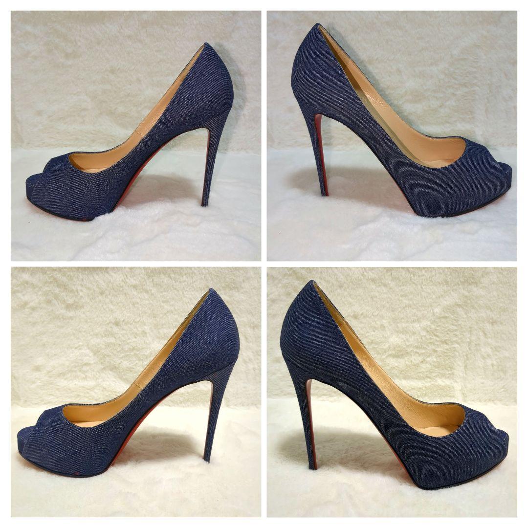 【38 size】クリスチャン ルブタン　パンプス　靴　オープントゥ　デニム