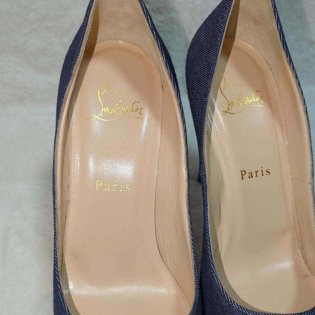 【38 size】クリスチャン ルブタン　パンプス　靴　オープントゥ　デニム