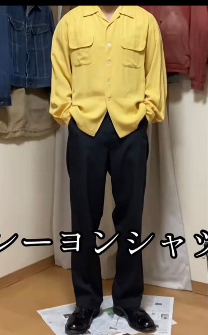 50s レーヨンシャツ　マスタードイエロー