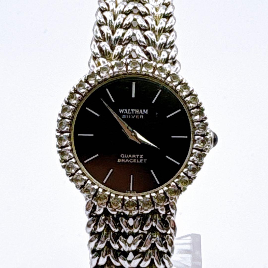 稼働品 WALTHAM シルバー ブラックダイヤル クォーツ レディース腕時計