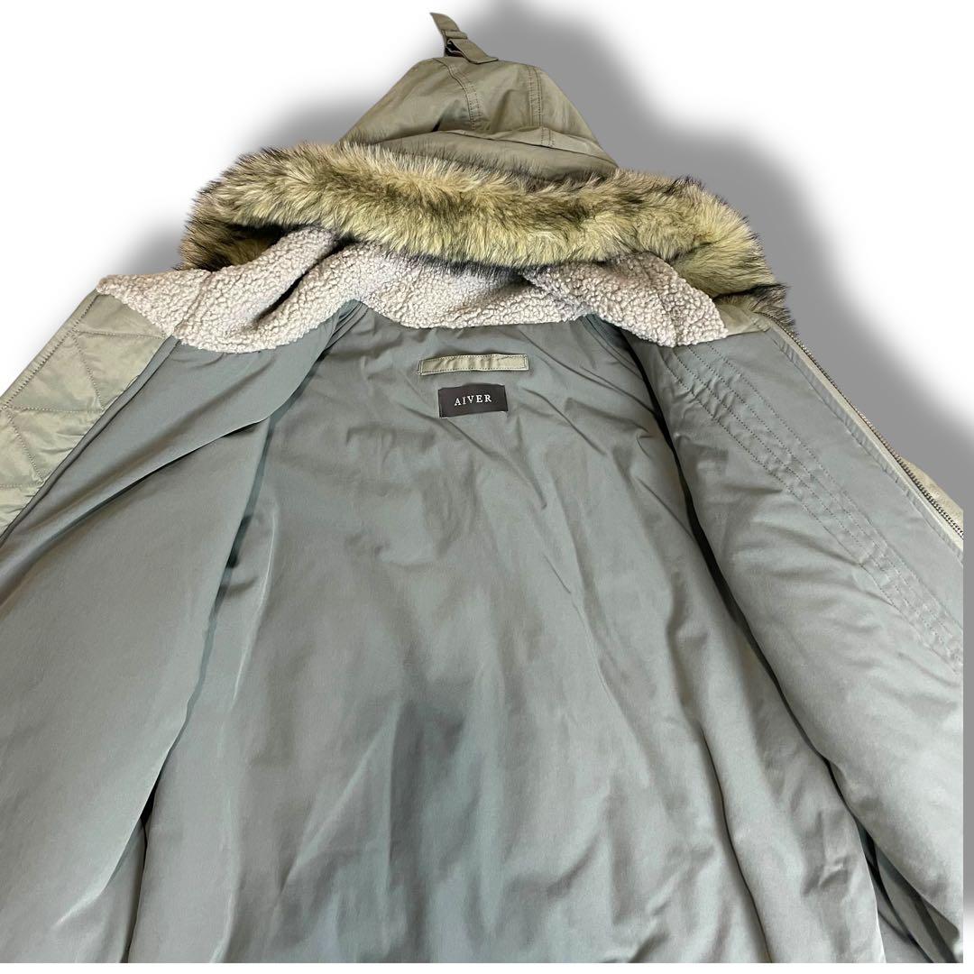 アイバー AIVER ファー付き モッズコート L カーキ オーバーサイズ