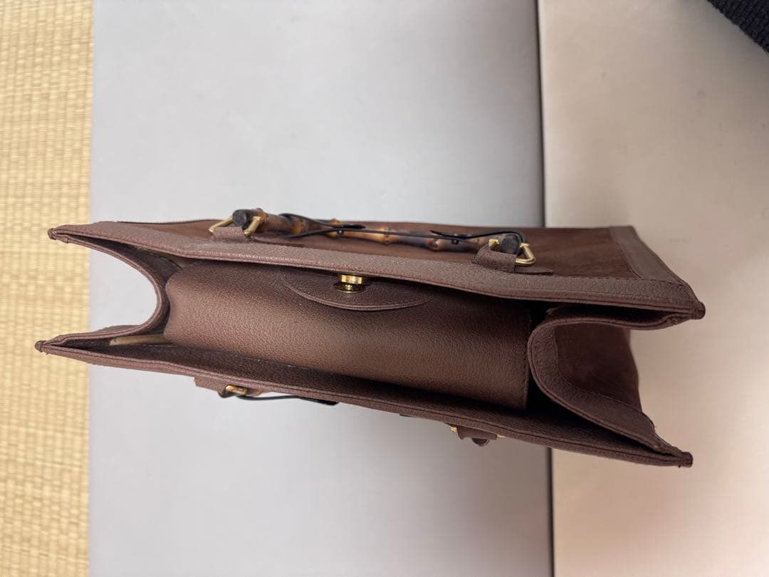 GUCCI バンブーハンドル トートバッグ(スエード、ブラウン)