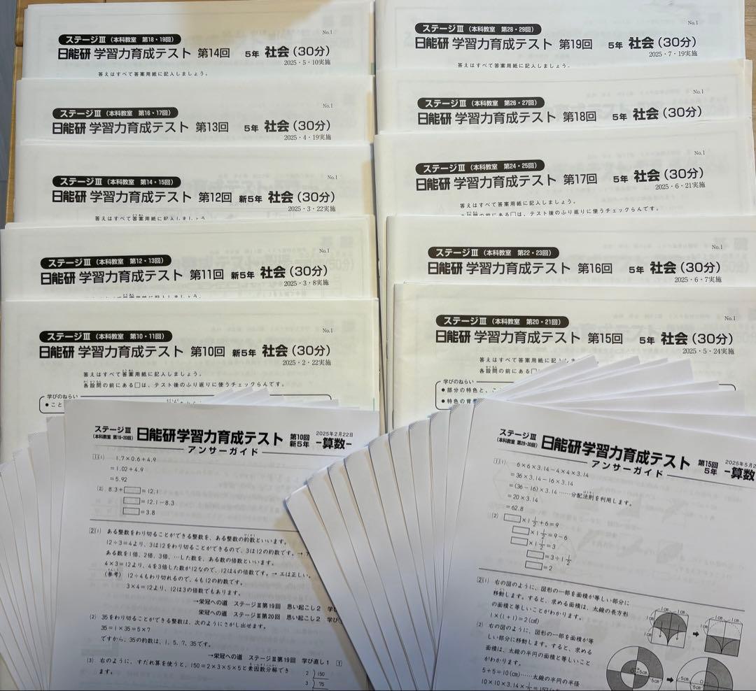 未使用 2025年度 日能研 5年生 学習力育成テスト 10回分 前期