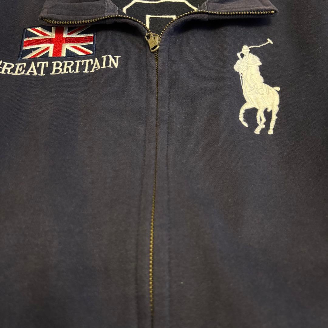 90sポロラルフローレン ネイビー ジップアップ スウェット イギリス 裏起毛