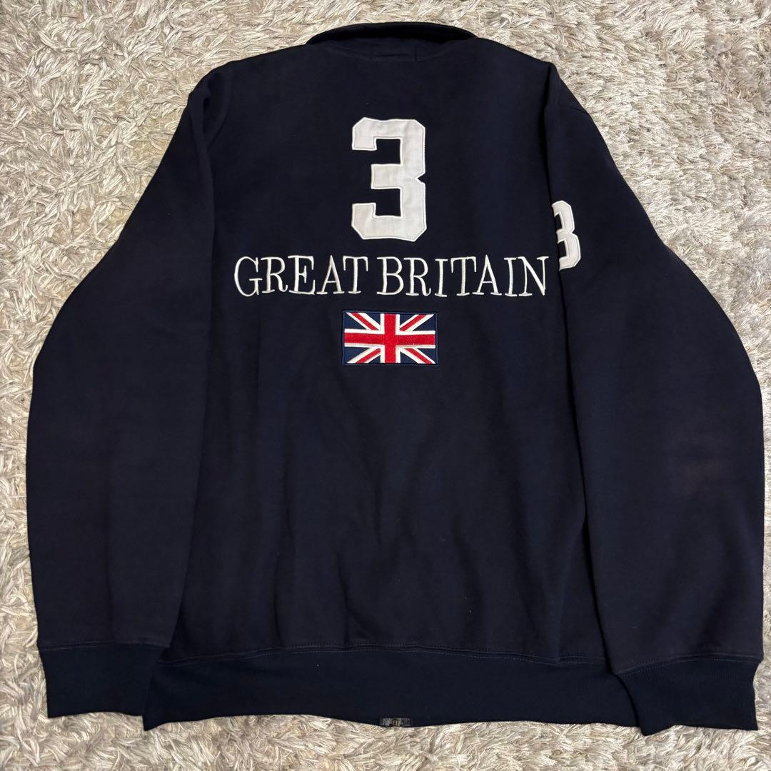 90sポロラルフローレン ネイビー ジップアップ スウェット イギリス 裏起毛