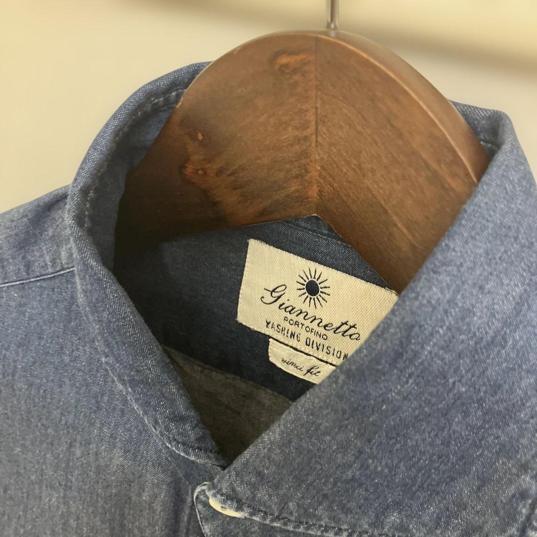 け*ち様 【ジャンネット】GIANNETTO カッタウェイ デニムシャツ S 首