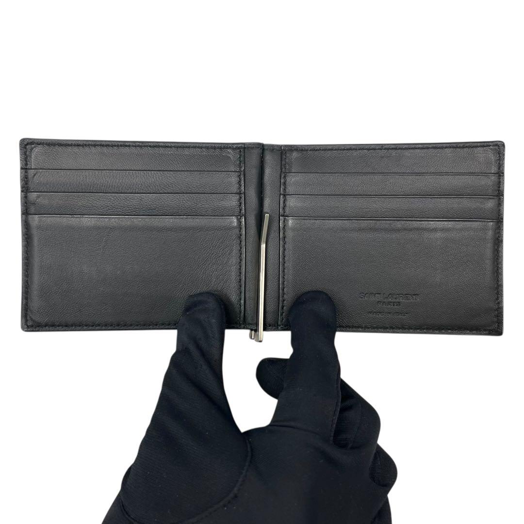 希少✨サンローラン マネークリップ 札入れ クロコ型押し ロゴ刻印 ブラック