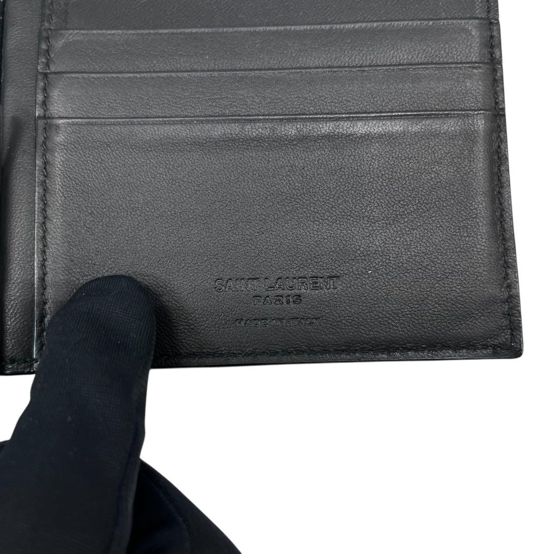 希少✨サンローラン マネークリップ 札入れ クロコ型押し ロゴ刻印 ブラック