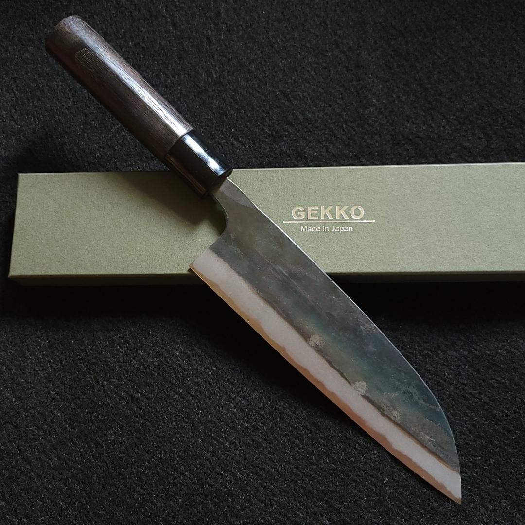 白紙1号 黒打 三徳包丁 180㎜ G1324 焼栗柄 月光作