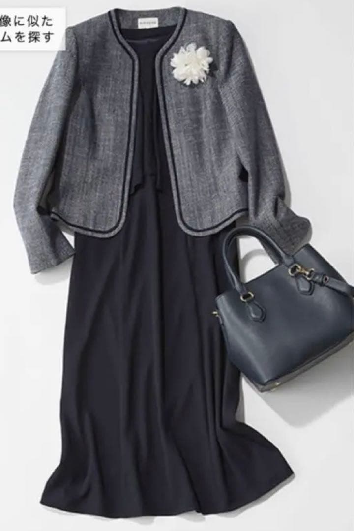 超美品☆東京ソワール V開きツイードジャケット+2ピース風ワンピースセット