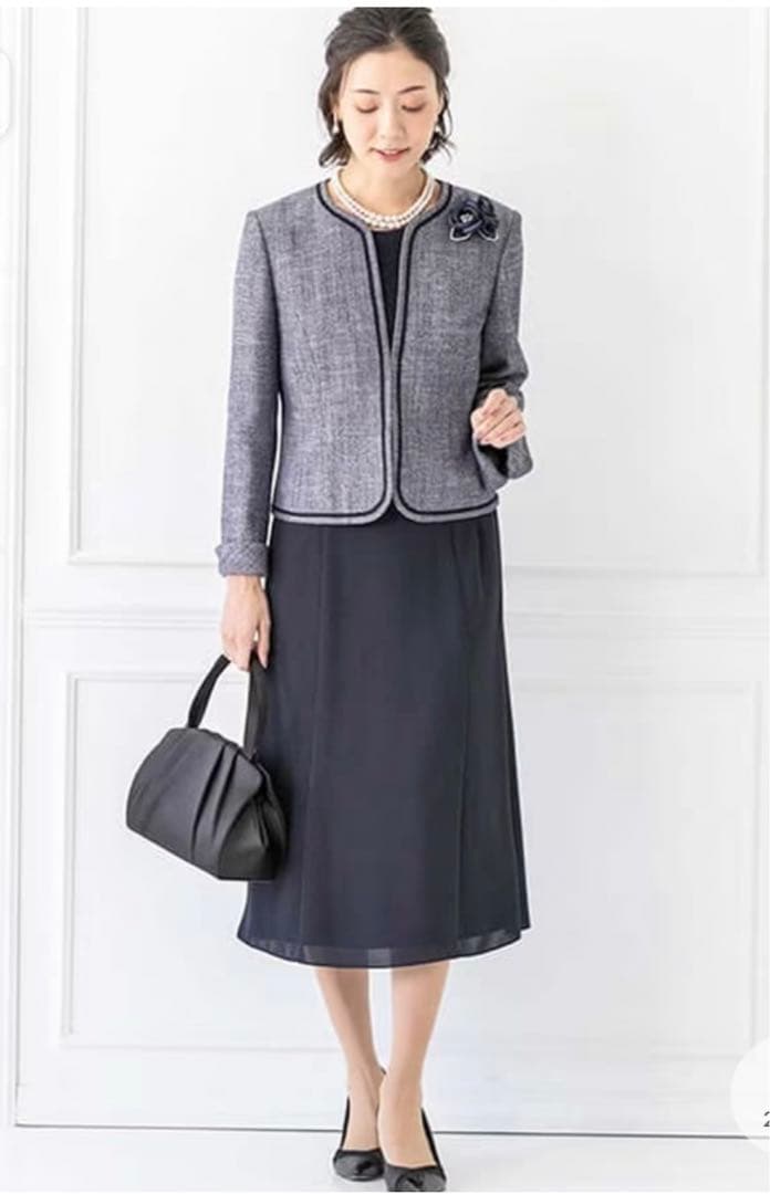 超美品☆東京ソワール V開きツイードジャケット+2ピース風ワンピースセット