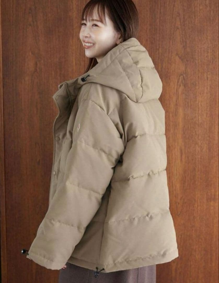 DANTON オーバーサイズ フーデッド ダウンジャケット　ベージュ　XS