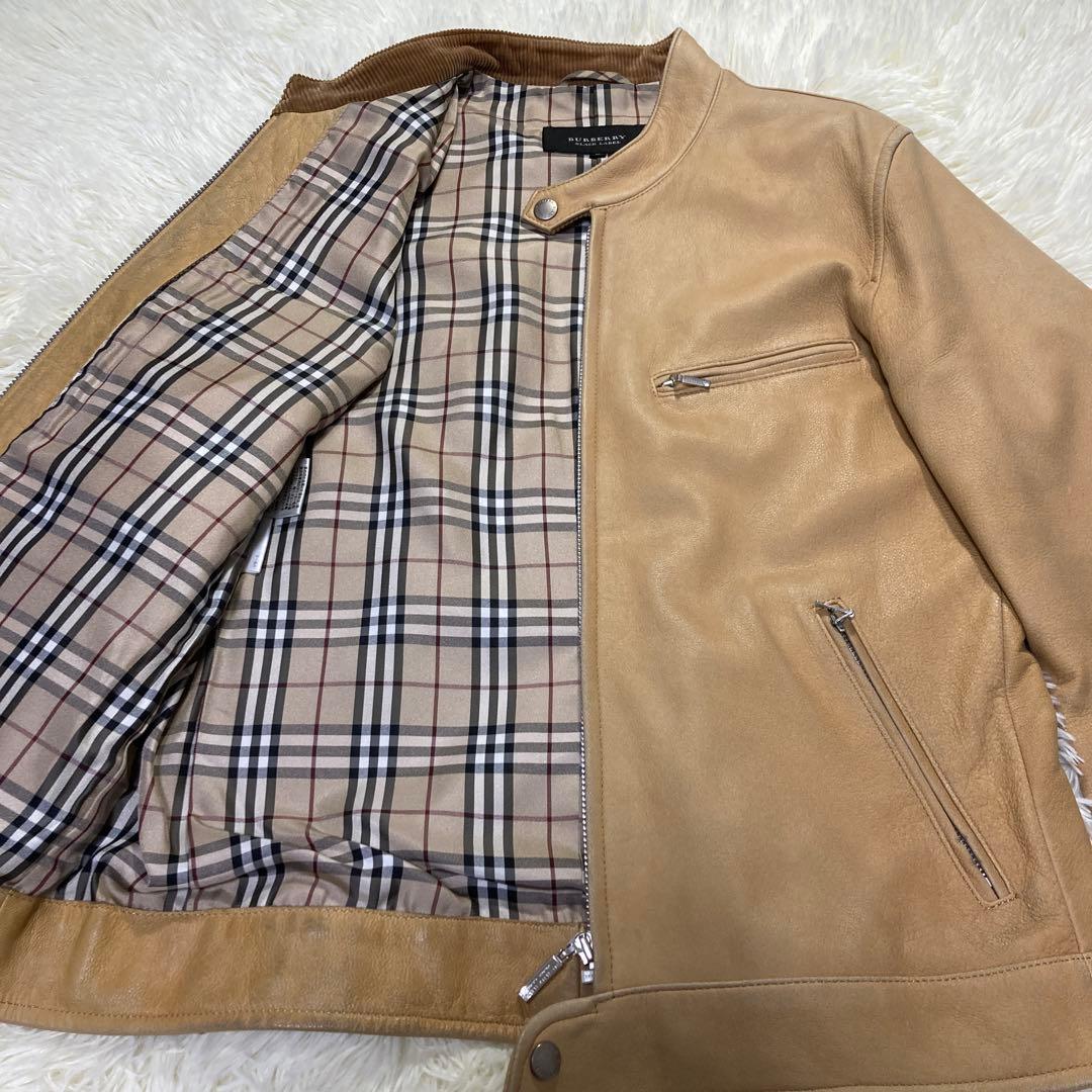 【オーラ◎】バーバリーブラックレーベル レザージャケット ラムレザーノバチェック