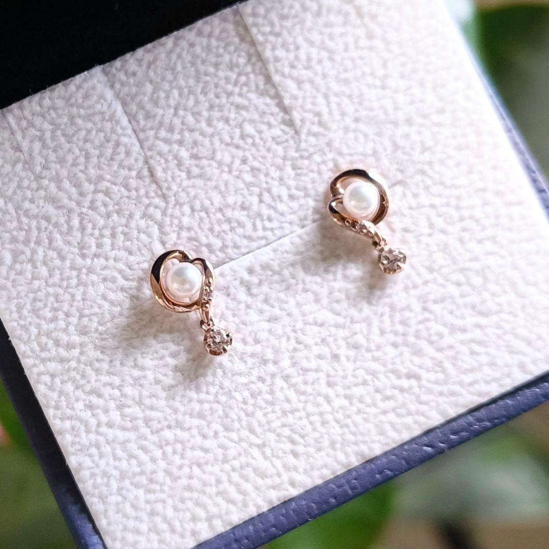 ヴァンドーム青山　K10 PG　ハート　パール　ダイヤモンド　トパーズ　ピアス