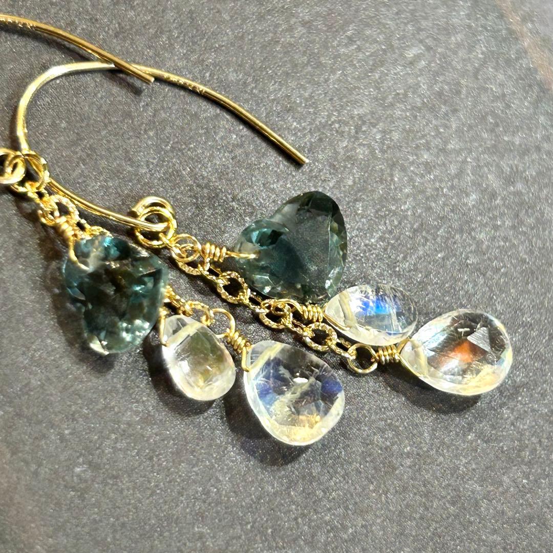 専用✳︎超高品質✳︎フローライト　ファセットハート　14kgf　天然石イヤリング