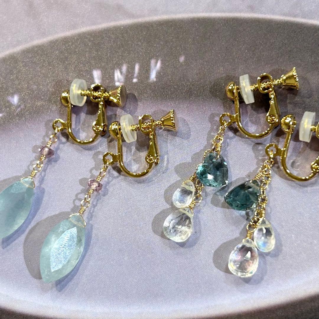 専用✳︎超高品質✳︎フローライト　ファセットハート　14kgf　天然石イヤリング