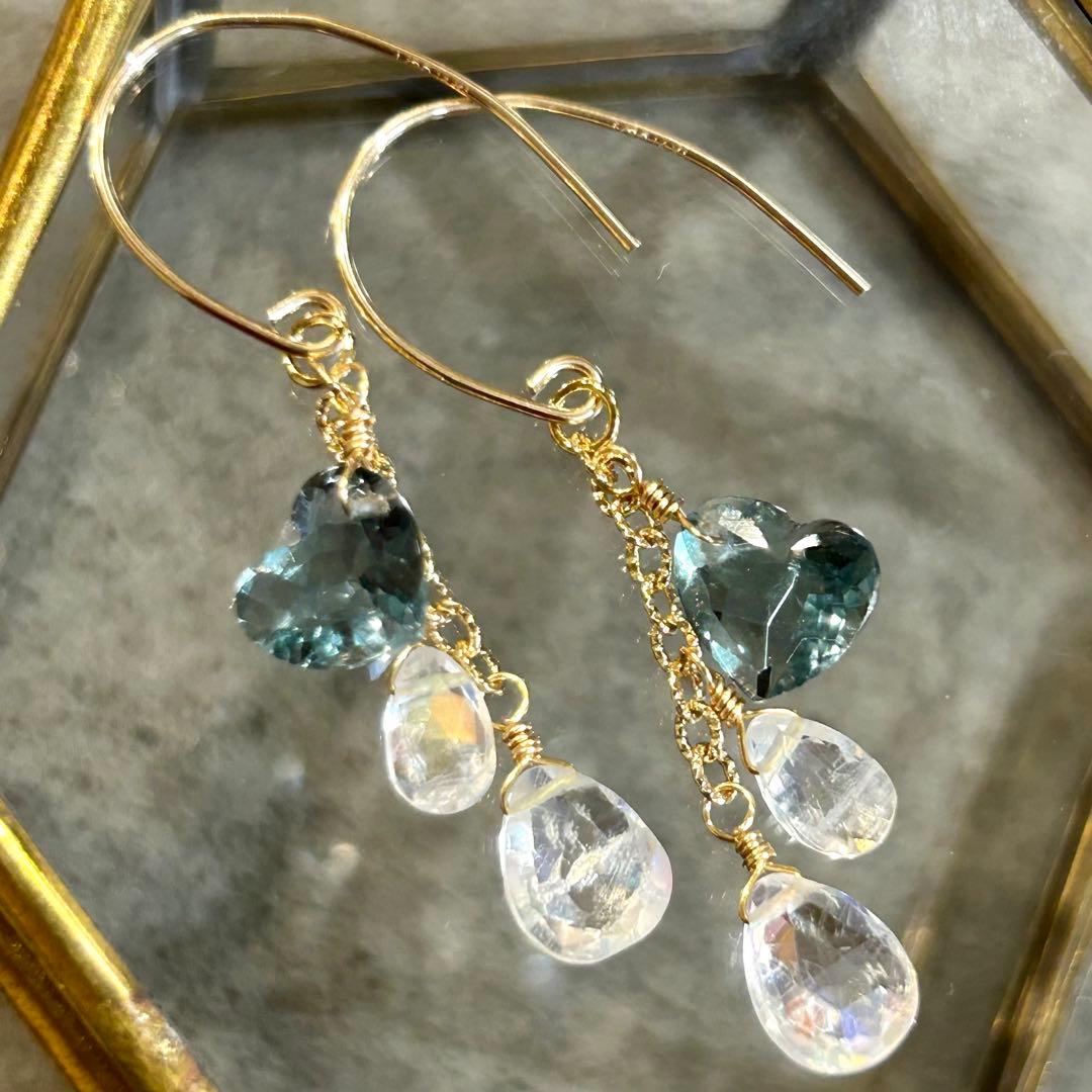 専用✳︎超高品質✳︎フローライト　ファセットハート　14kgf　天然石イヤリング