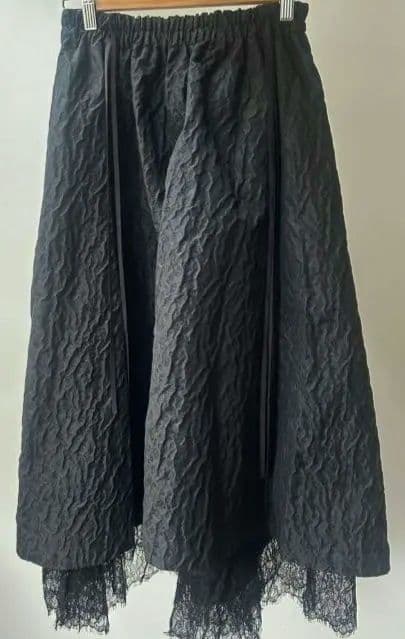 完売　ブラックジャガード　フレアスカート レース裾付