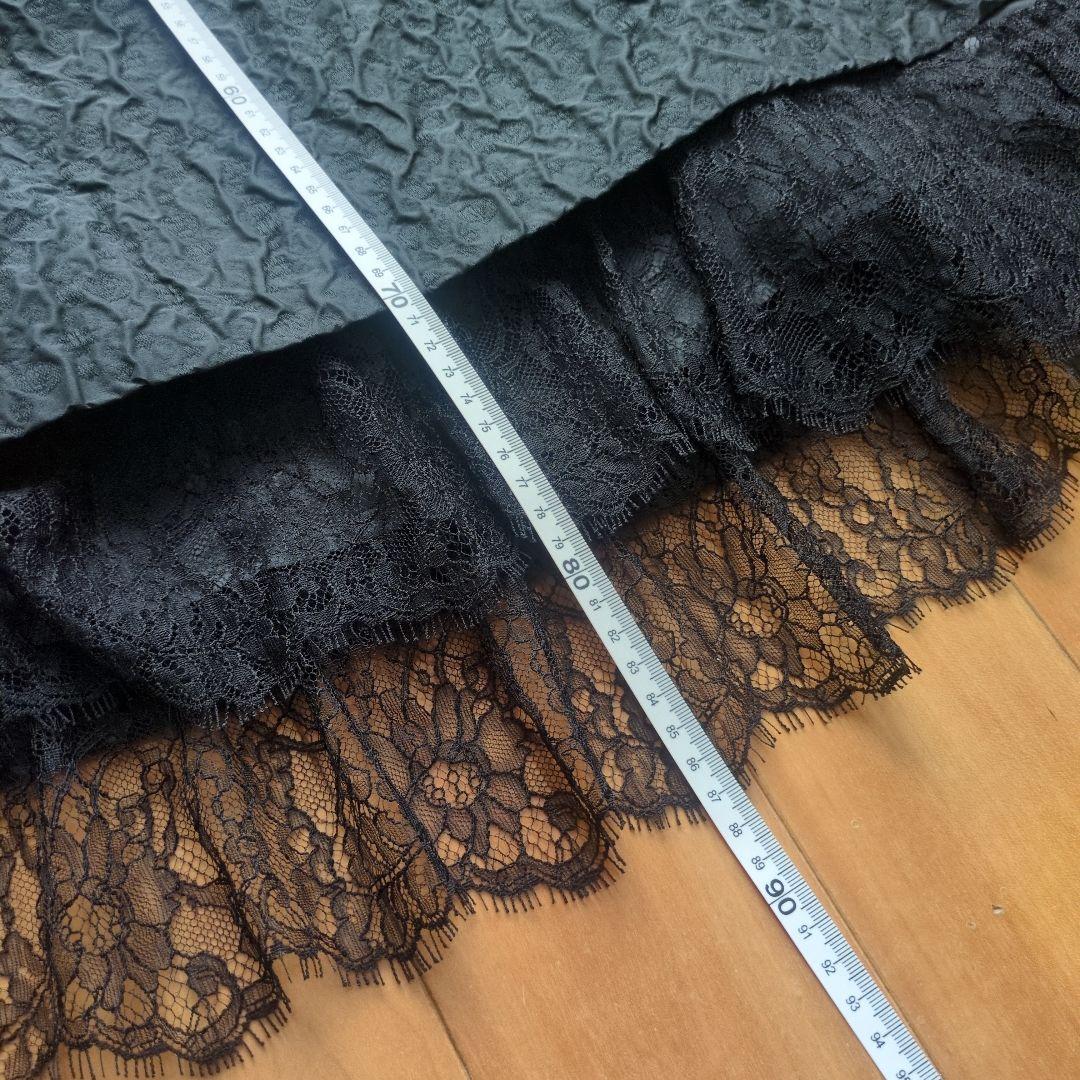 完売　ブラックジャガード　フレアスカート レース裾付