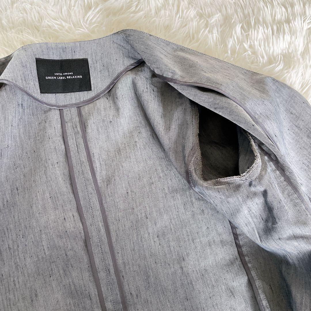【グリーンレーベル】ノーカラージャケットパンツ セットアップ リネン グレー38