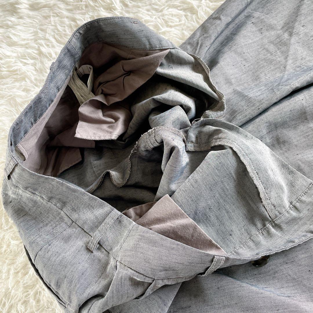 【グリーンレーベル】ノーカラージャケットパンツ セットアップ リネン グレー38