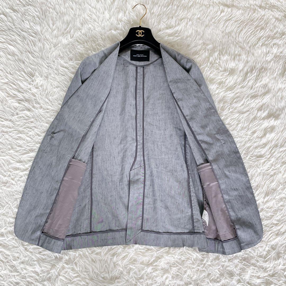 【グリーンレーベル】ノーカラージャケットパンツ セットアップ リネン グレー38