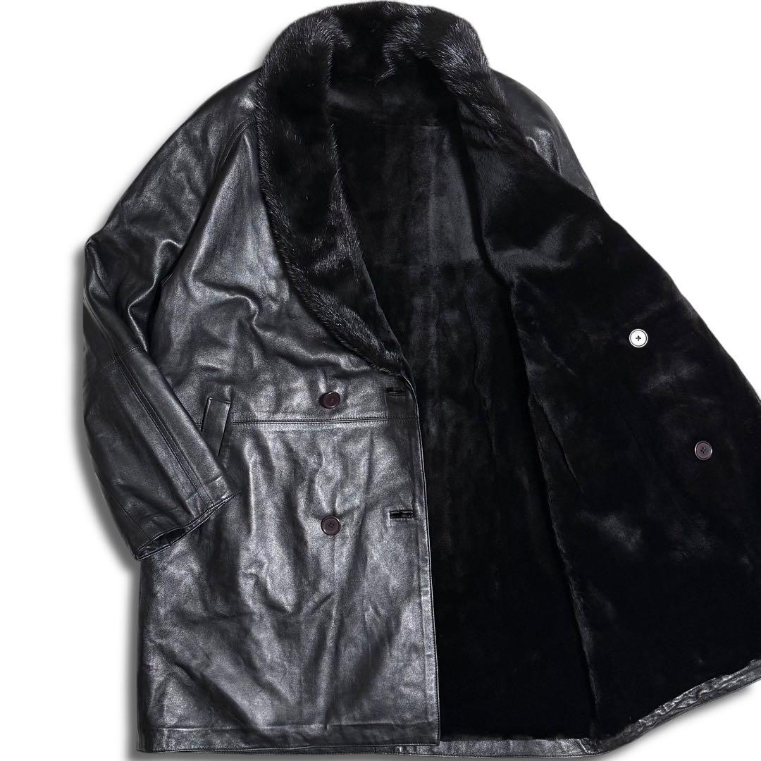 【とち さん】ミンク×レザー ダブルコート リバーシブル 本毛皮 本革 メンズ