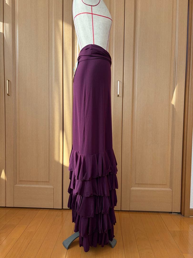 【スペイン製 フラメンコ ファルダ】5段フリル付きハイウエストストレッチスカート