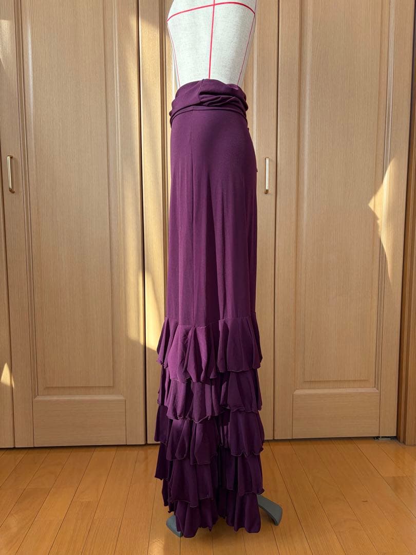 【スペイン製 フラメンコ ファルダ】5段フリル付きハイウエストストレッチスカート