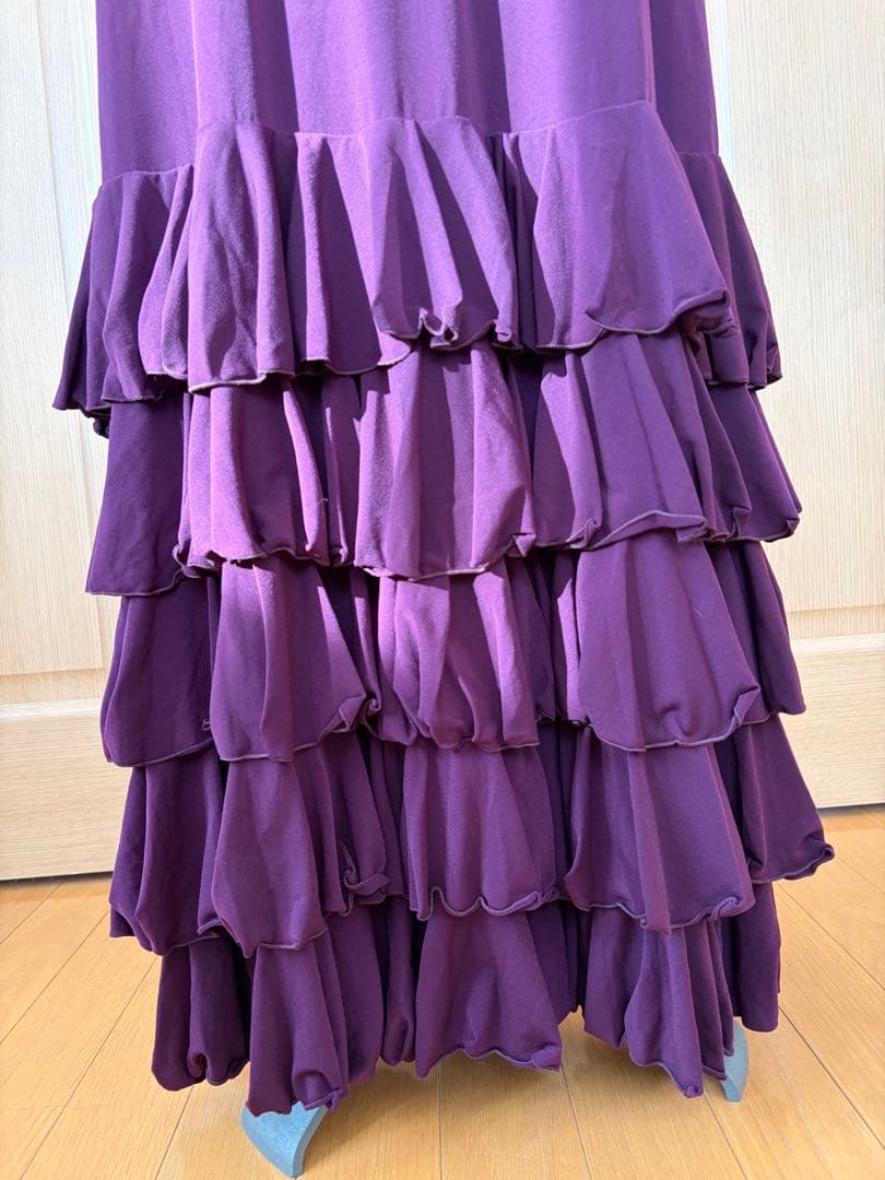 【スペイン製 フラメンコ ファルダ】5段フリル付きハイウエストストレッチスカート