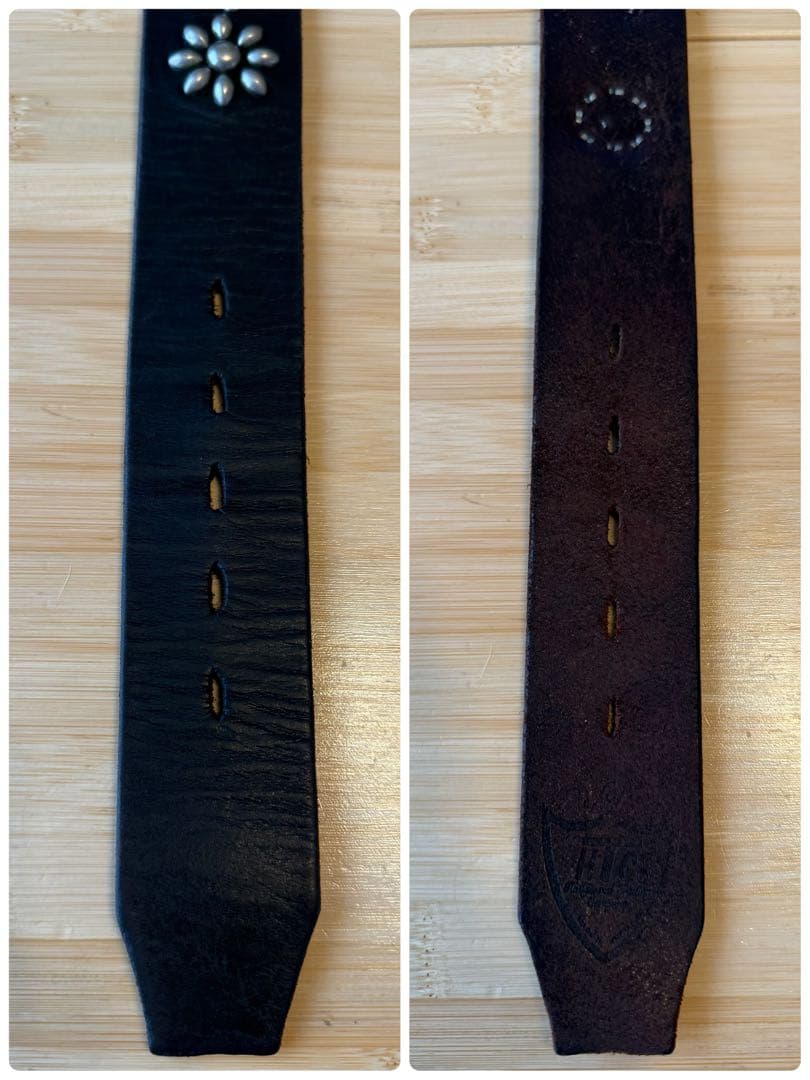 ⭐️美品⭐️HTC⭐️フラワーベルト⭐️ブラック(茶芯)レザー×シルバースタッズ⭐️36