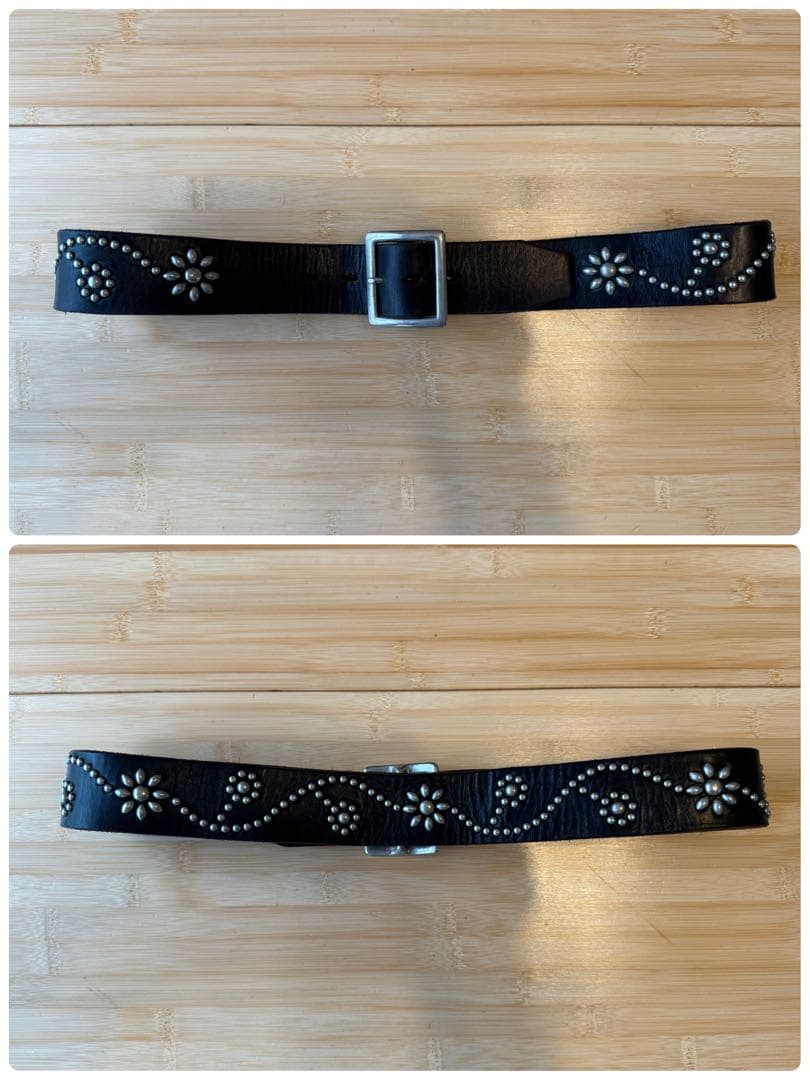 ⭐️美品⭐️HTC⭐️フラワーベルト⭐️ブラック(茶芯)レザー×シルバースタッズ⭐️36