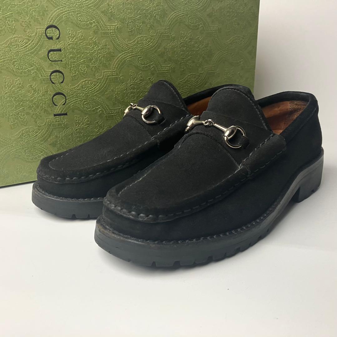 【美品】GUCCI ラグソール　スクエアトゥ　ホースビットローファー　22.5黒