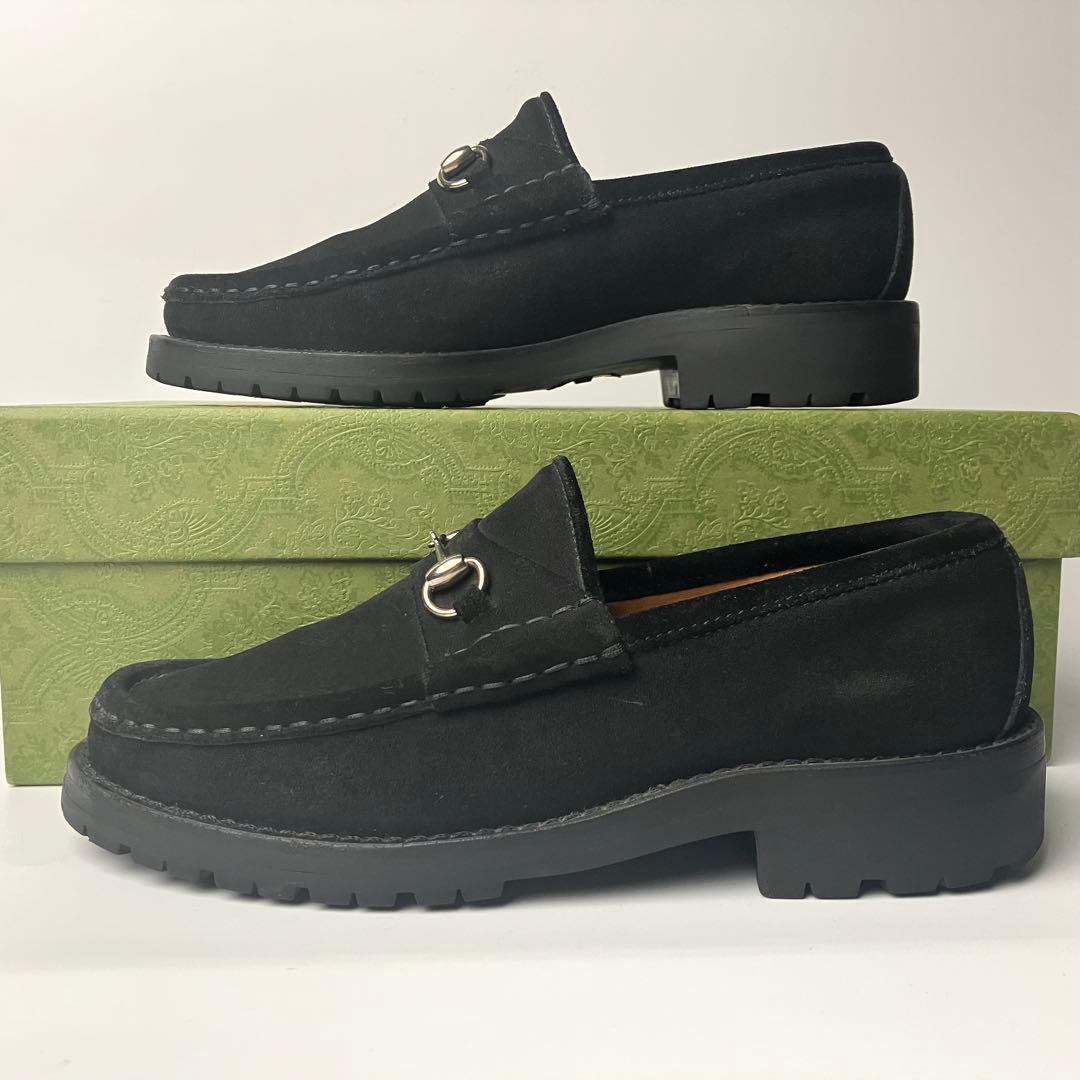 【美品】GUCCI ラグソール　スクエアトゥ　ホースビットローファー　22.5黒