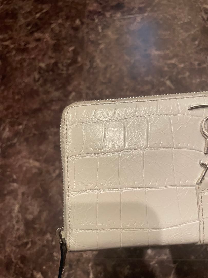 Saint Laurent 財布 サンローラン 長財布 クロコ風 ホワイト