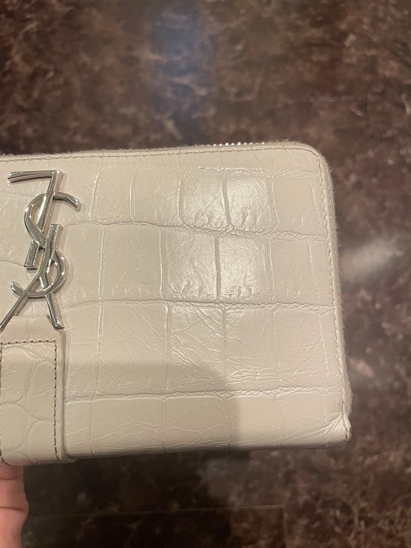 Saint Laurent 財布 サンローラン 長財布 クロコ風 ホワイト