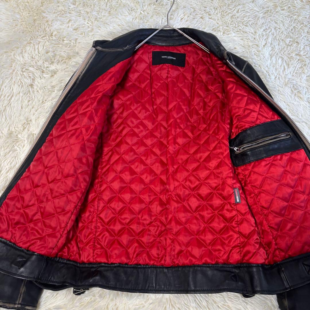 人気✨ナノユニバース　レザージャケット　羊革　シープスキン　炭黒　L ブラック