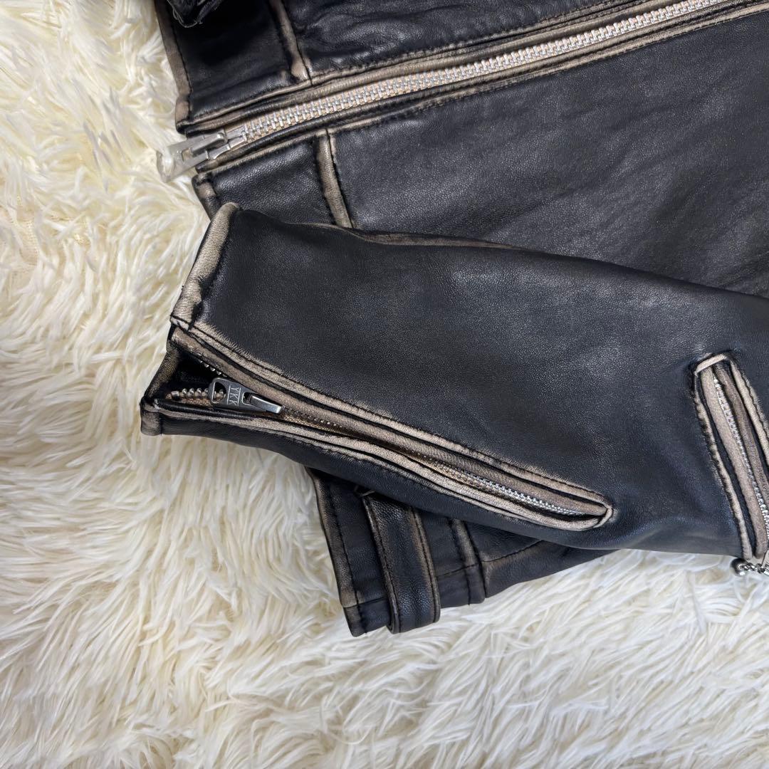 人気✨ナノユニバース　レザージャケット　羊革　シープスキン　炭黒　L ブラック