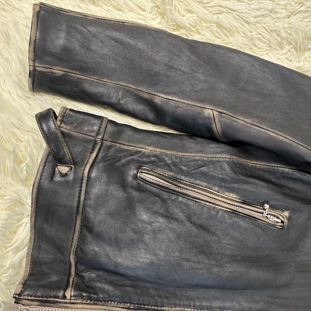 人気✨ナノユニバース　レザージャケット　羊革　シープスキン　炭黒　L ブラック