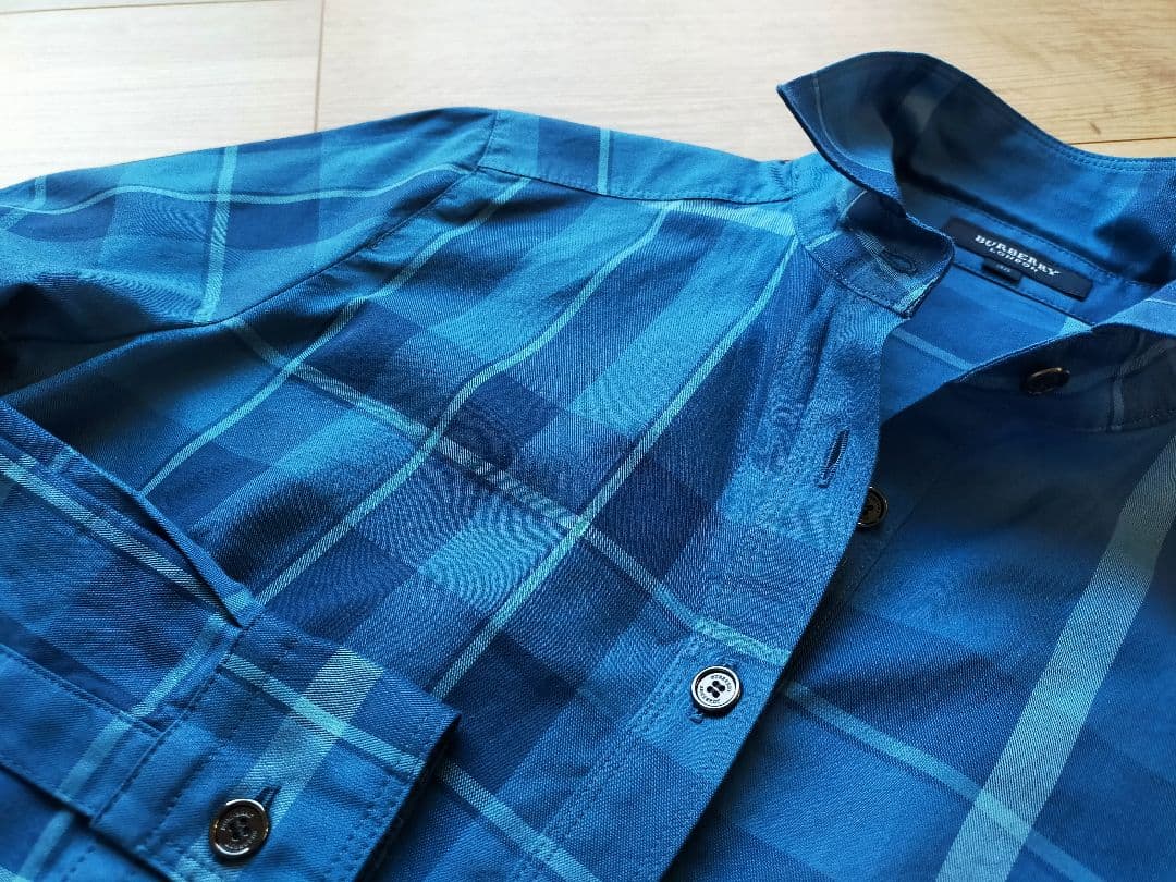 美品バーバリーロンドン 青ブルーチェック 長袖シャツ ブラウス38三陽商会