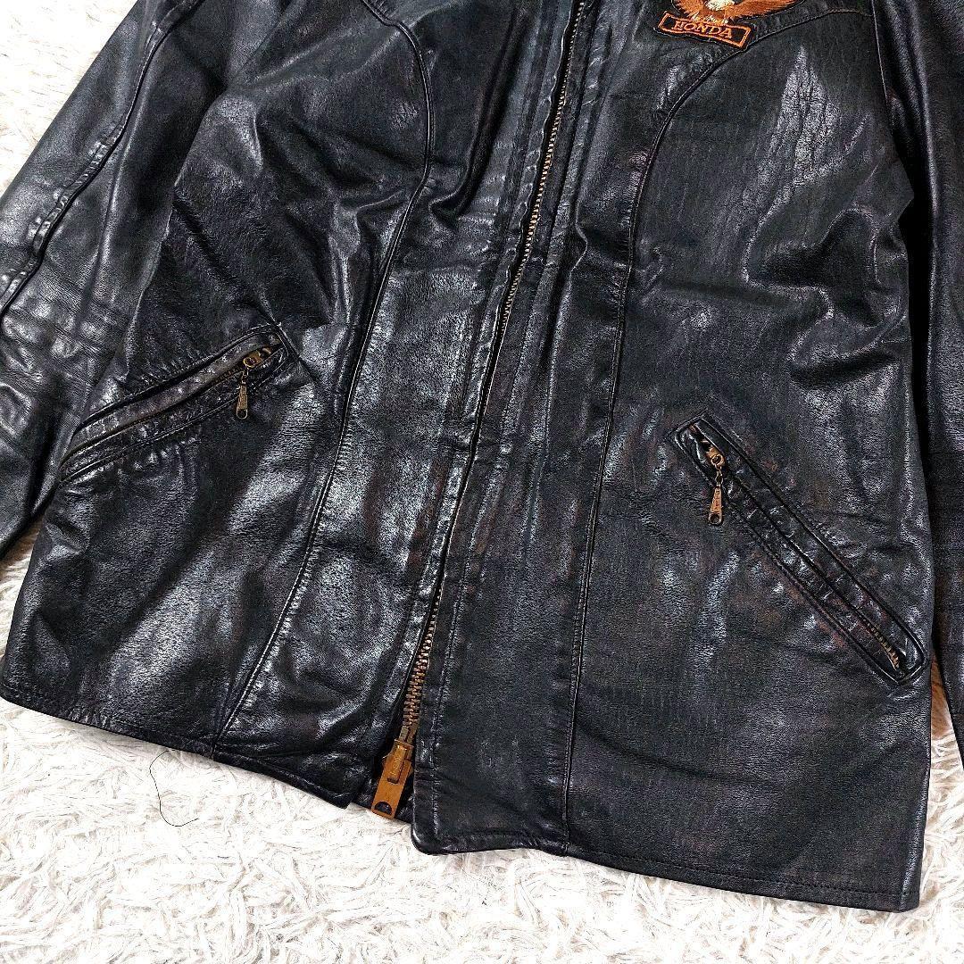 60s~70s デカタロン シングルレザーライダースジャケット ワッペン革ジャン