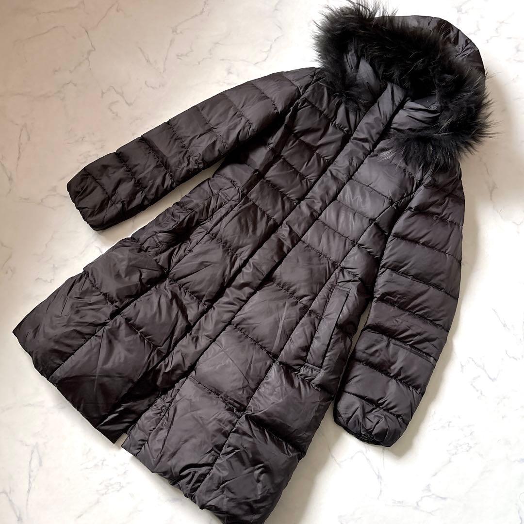 【23区】近年モデル　洗える　フード付き　ロング　ダウンコート　ブラック　38M