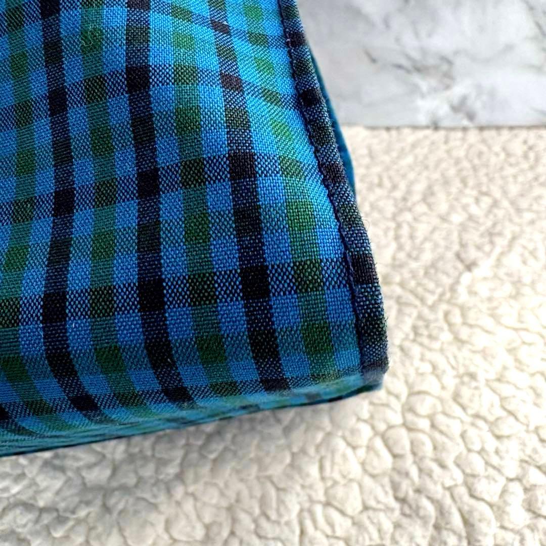 未使用級familiar 青系チェック柄大トートバッグ クマチャーム付き A4可