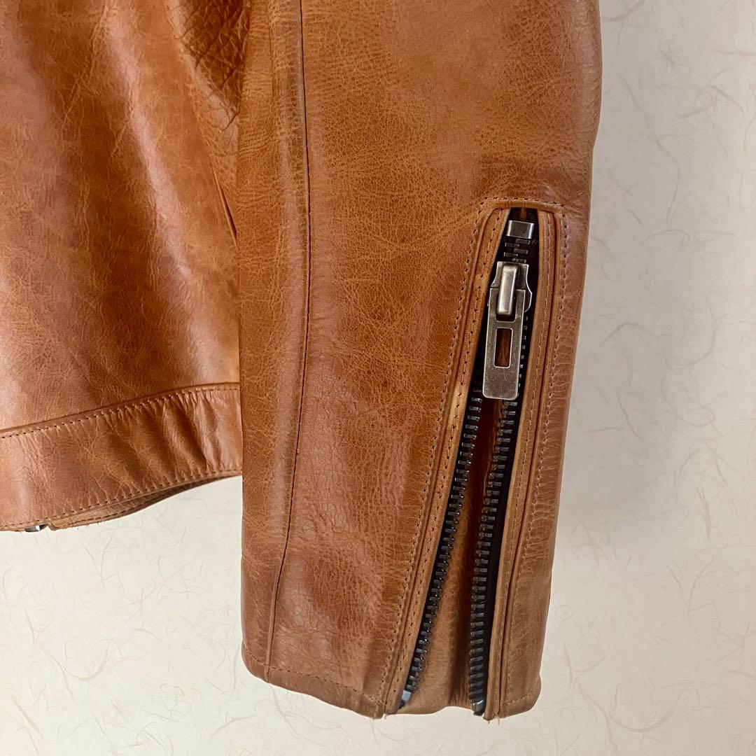 ★AVIREXFLY 本革 メンズ キャメル シングルライダースジャケットXL