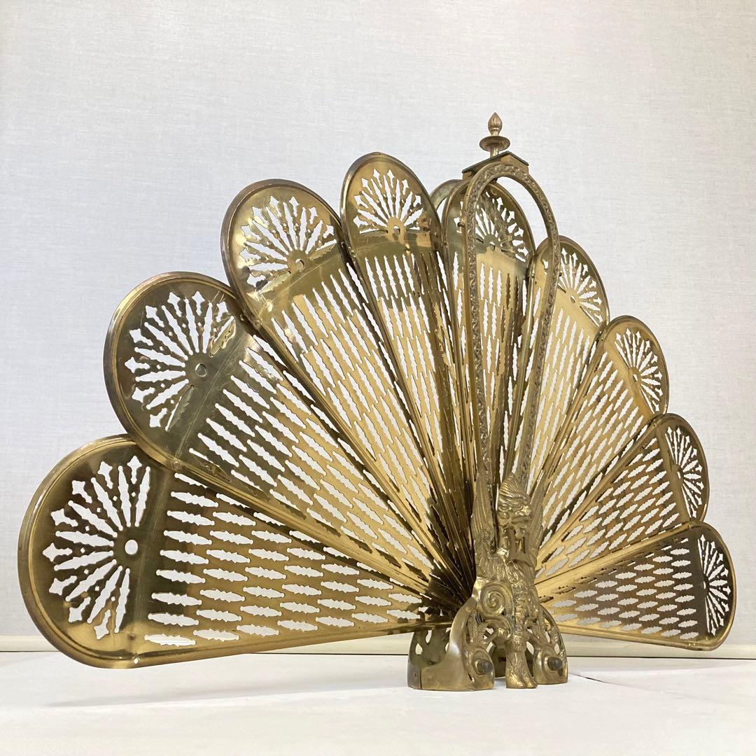 ファイヤースクリーン 暖炉 ストーブ 衝立 真鍮 金属 レトロ ヴィンテージ