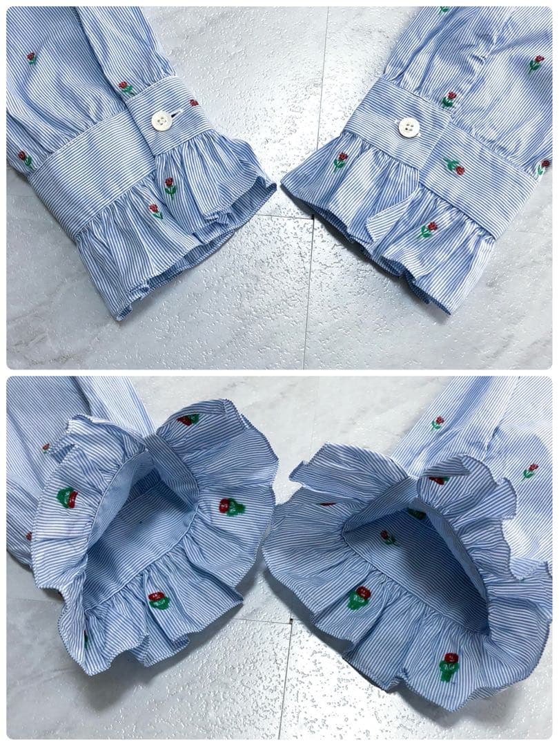 【希少 極美品】GUCCI ブラウス フリル 花柄 ストライプ ブルー M