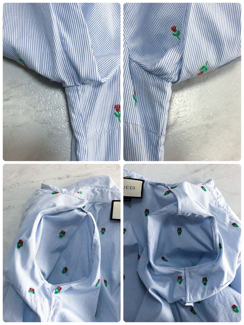 【希少 極美品】GUCCI ブラウス フリル 花柄 ストライプ ブルー M