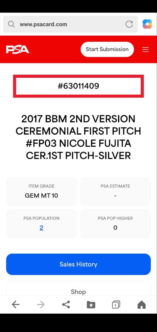 超希少　PSA１０ 世界に2枚　藤田ニコル　始球式　カード　シリアルナンバー付き